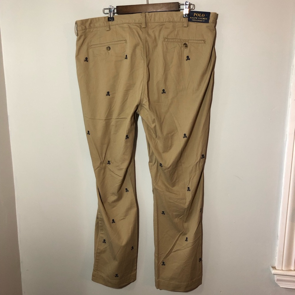 NWT polo Ralph Lauren men stretch straight fit 40x32 khakis embroidered skulls - Picture 2 of 10